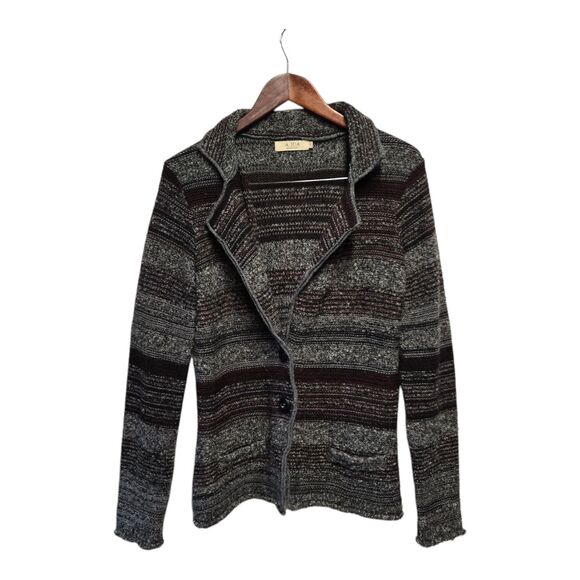 A. IDA Womens Front Button Cardigan Sweater Jacket Gray Black Size Large‎ - Picture 2 of 4